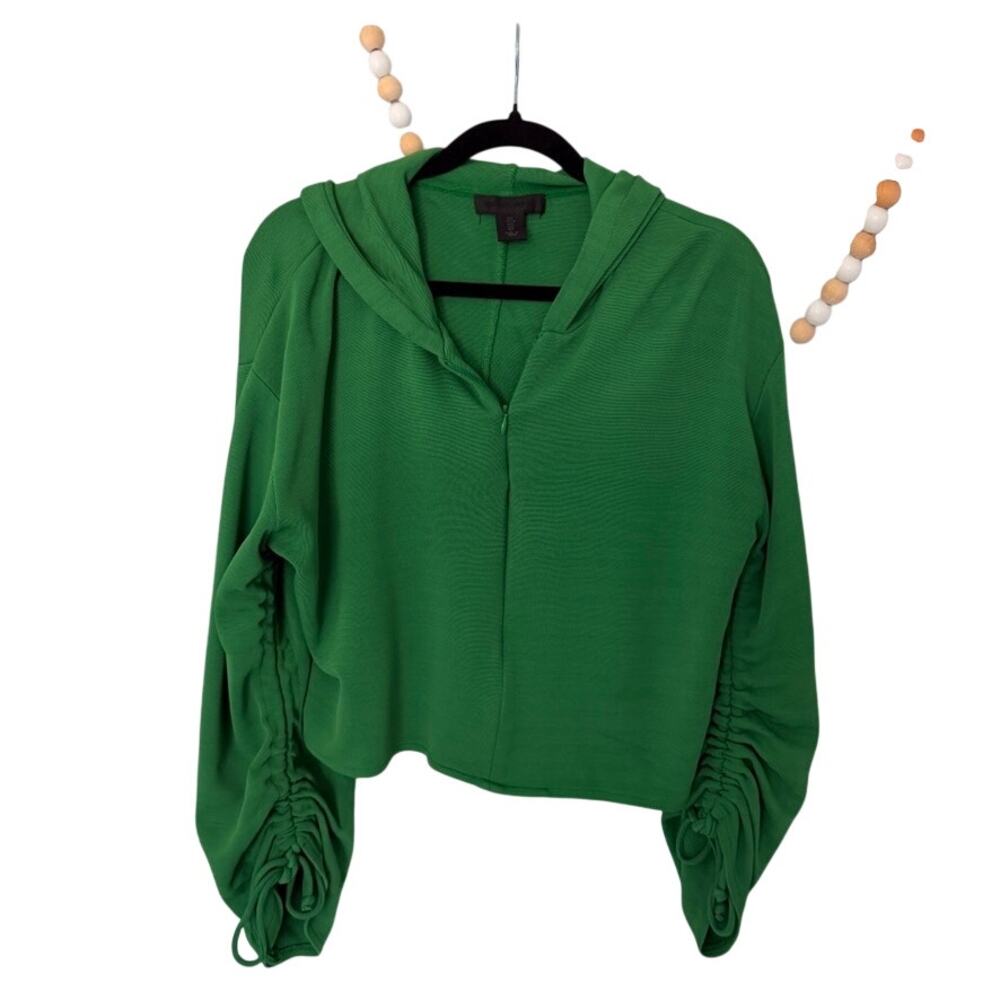 Maison Cinqcent Kelly Green Zip Up Hoodie Popover Scrunch Sleeve L